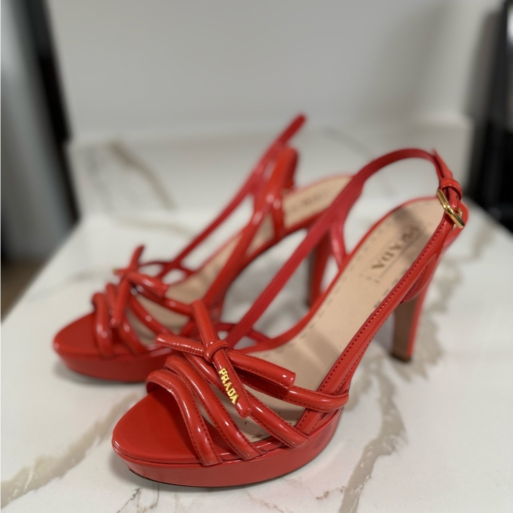 Prada Red Strappy Heeled Sandals